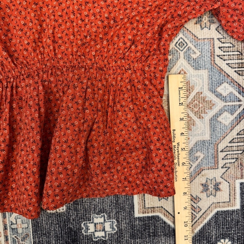 Madewell Tie-Back Peplum Top in Campden Daisies Orange 100% Cotton Size XS - Picture 13 of 16